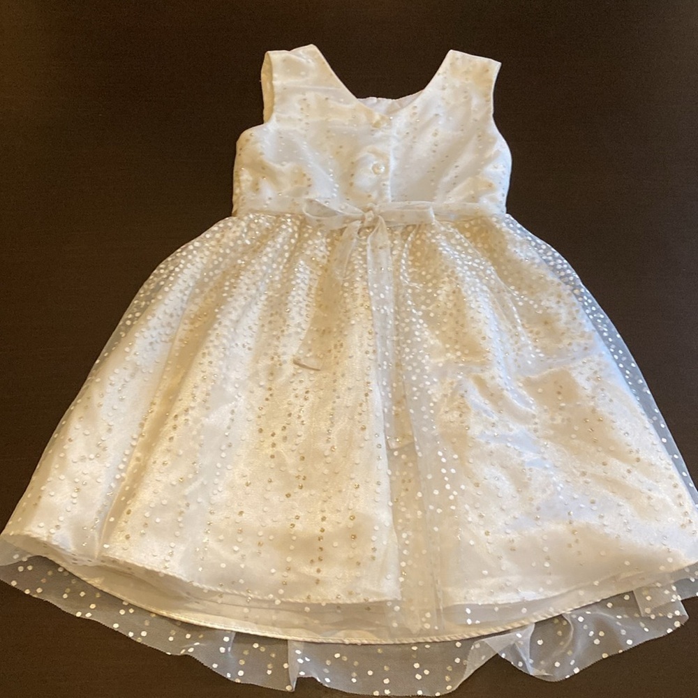 Jona Michelle Gold and Ivory Formal Kids Dress. Button & tie. Sz 5. Polka dot. - Picture 12 of 16